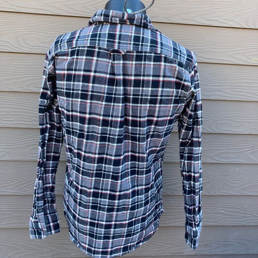 jachs men’s size medium flannel button down shirt gray black white red plaid - Picture 2 of 3